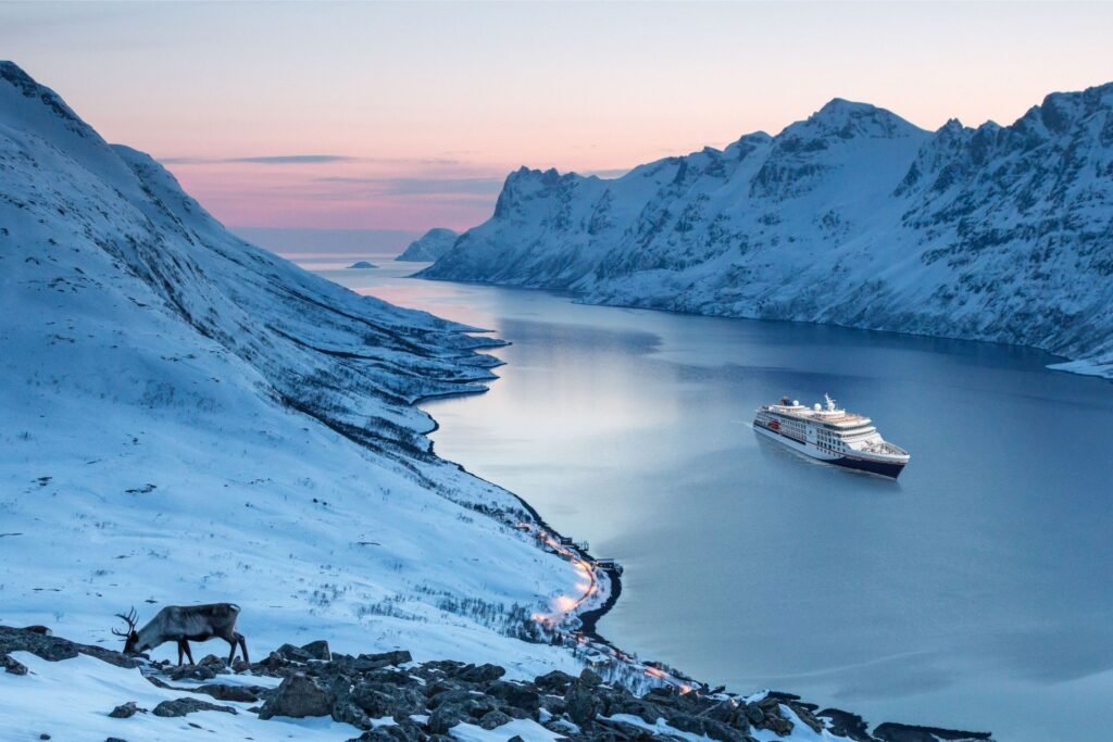 Expedition ship in Scandinavia during the winter months